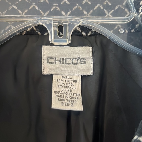 Chico cotton wool navy blazer size 2 black and white diamond design workwear - Picture 2 of 15